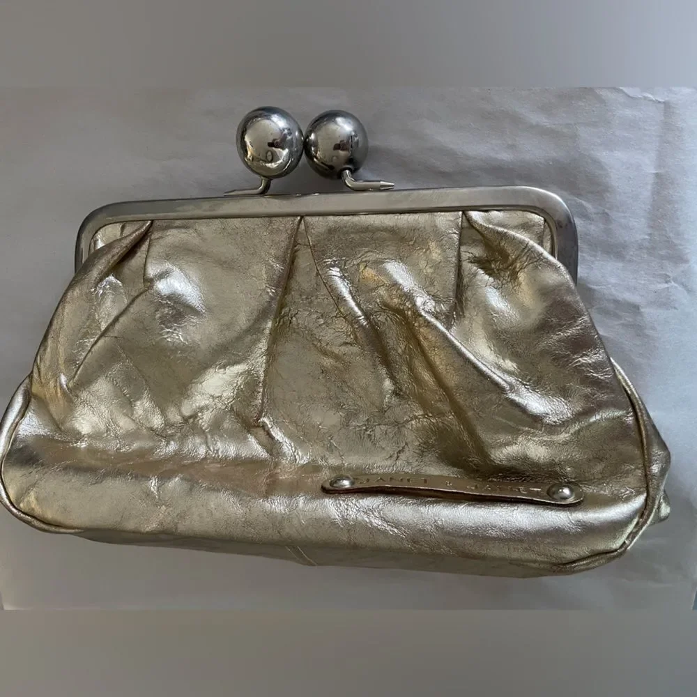 Janet & Janet Gold Leather Crossbody. Made in Italy.